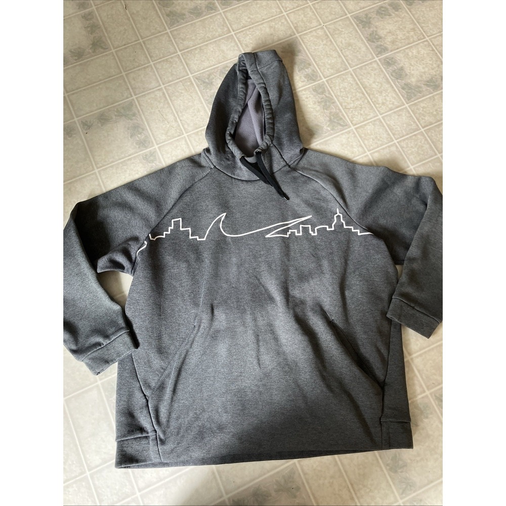 Nike‎ Men's XL Dri-Fit Swoosh CityScape Pullover Hoodie Gray Active Work Out